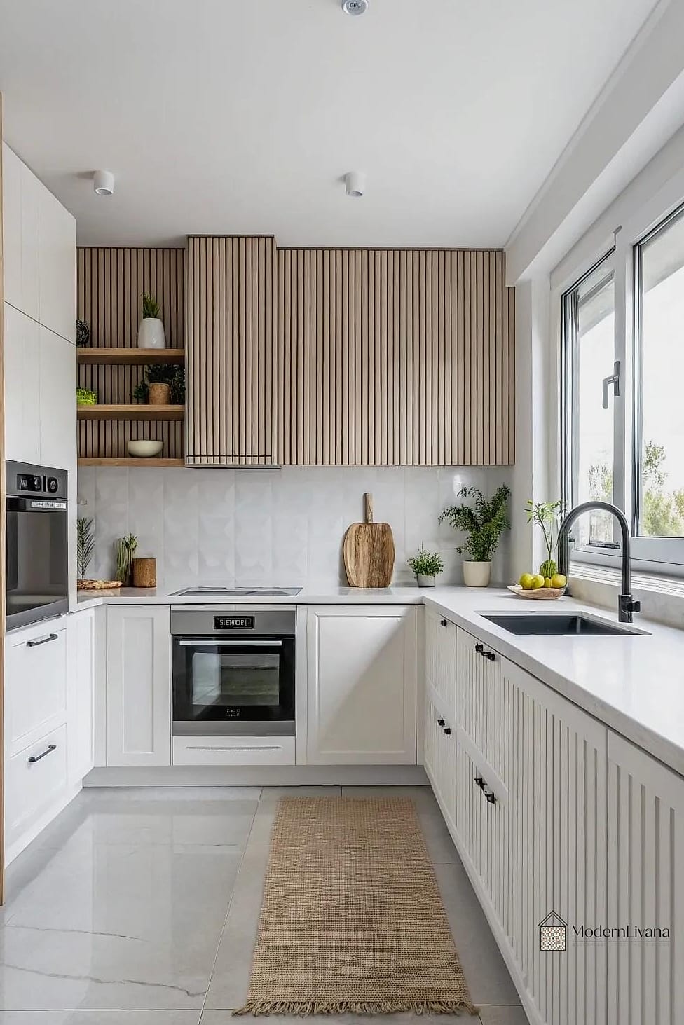 Cream Fluted Tile with Curved Edges
