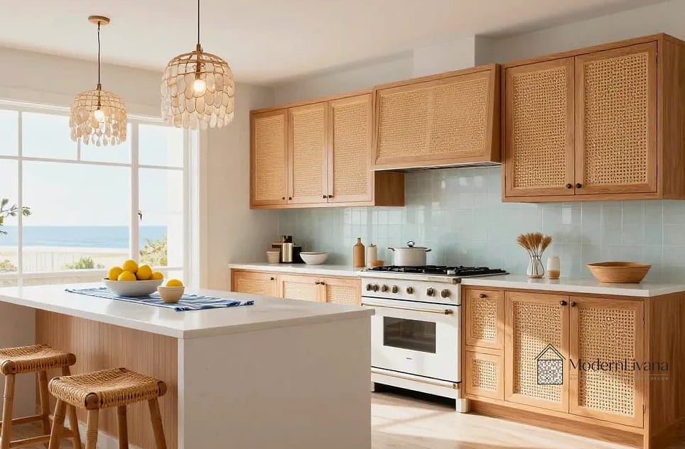 Cream Kitchen with Rattan or Cane Accents