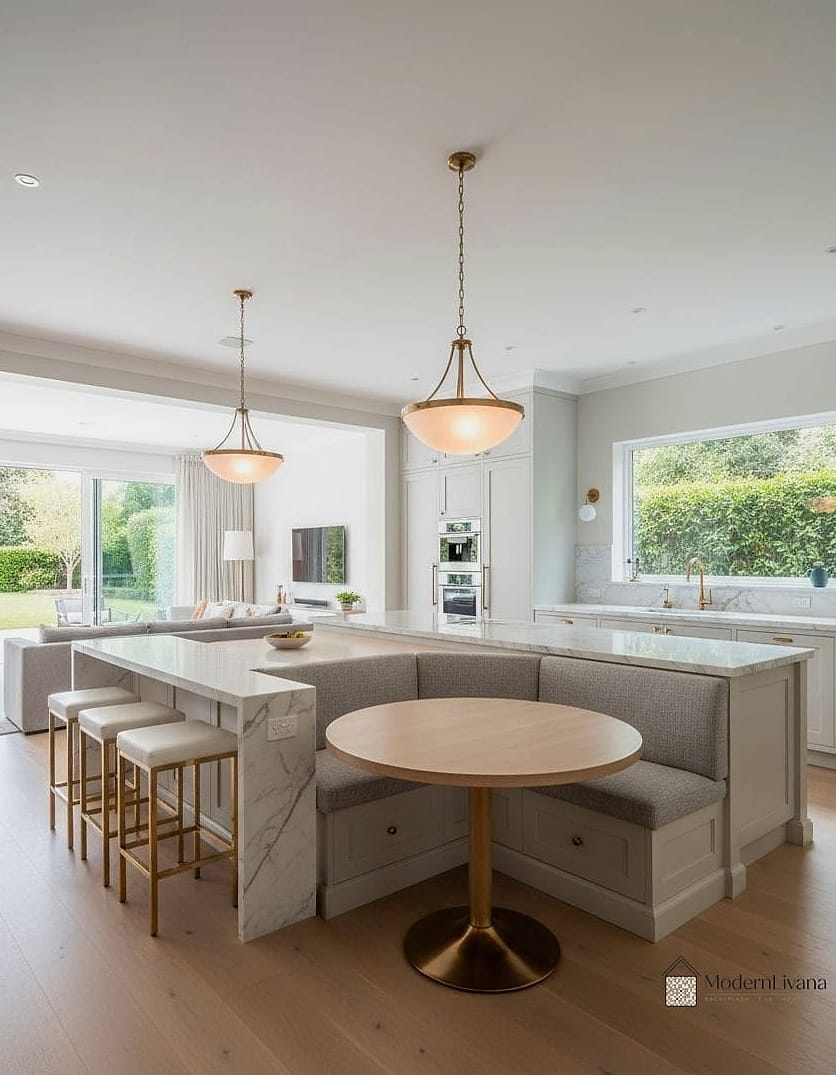 Cream Kitchen with Built-In Banquette Seating