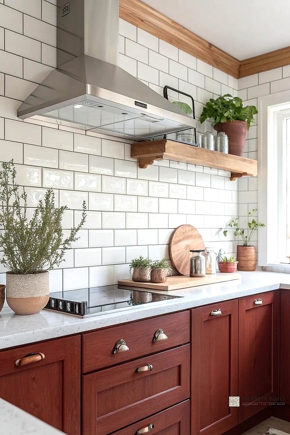 Cream Subway Tile with Brass Accents