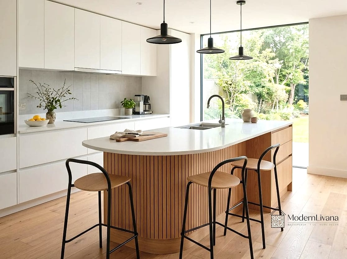 14 Minimalist Kitchen Ideas You Haven't Seen Before 13 A Curved Island Instead of a Rectangular One