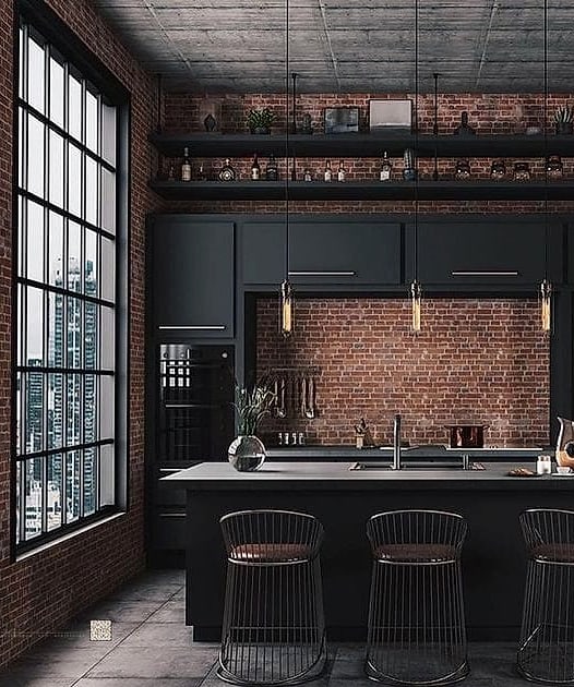 26 Industrial Style Kitchen Ideas From Homes We Absolutely Love 16 Dark Cabinetry with Brass Accents
