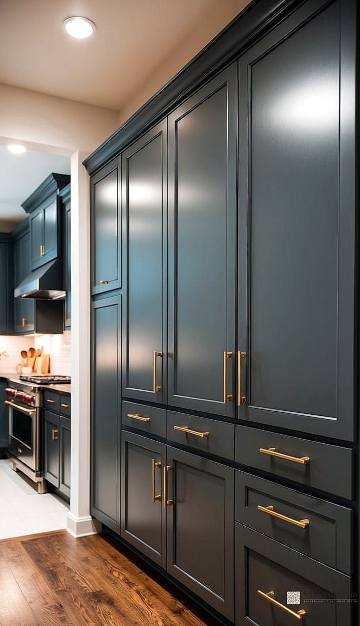 Dark Gray Cabinets with Brass Hardware