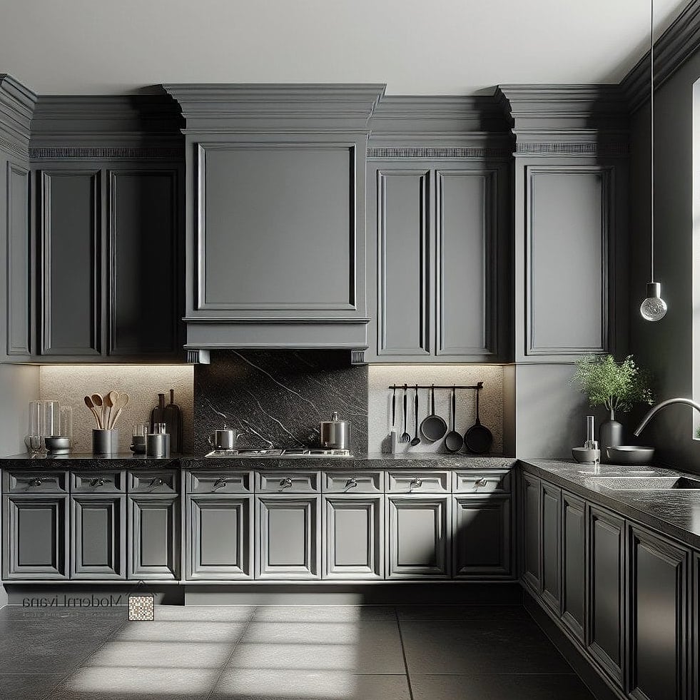 Dark Gray Cabinets with Black Hardware