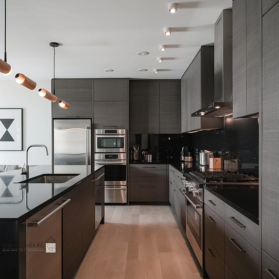 Dark Gray Kitchen with Black Stainless Appliances
