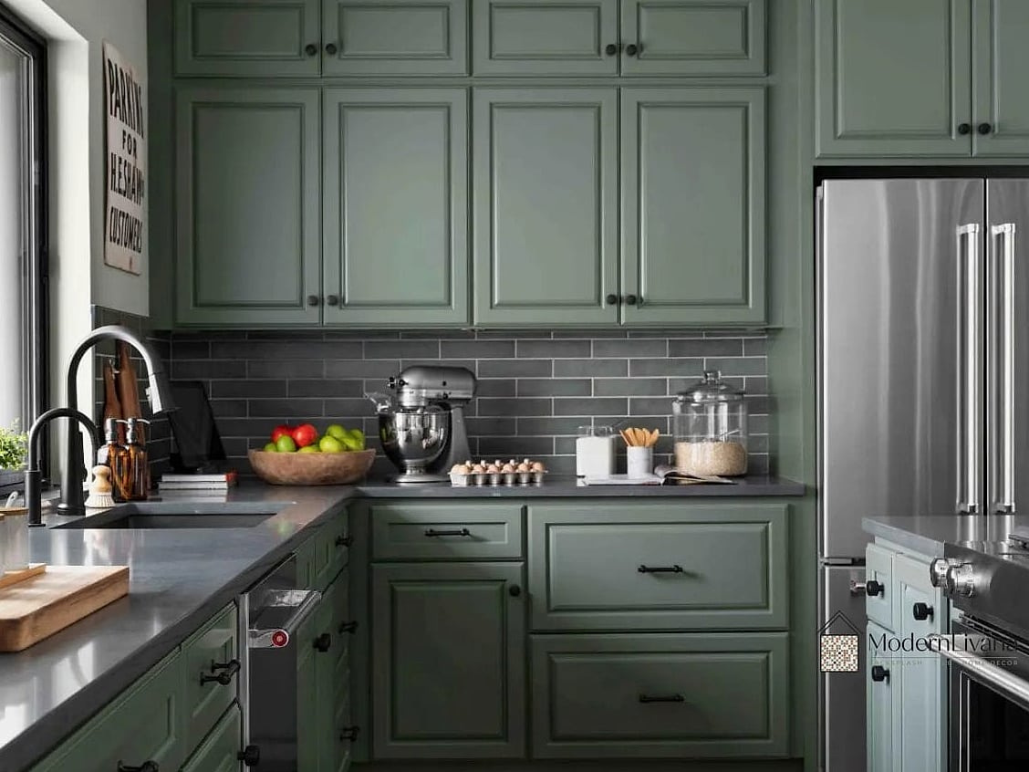 Dark Green Raised Panel Cabinetry