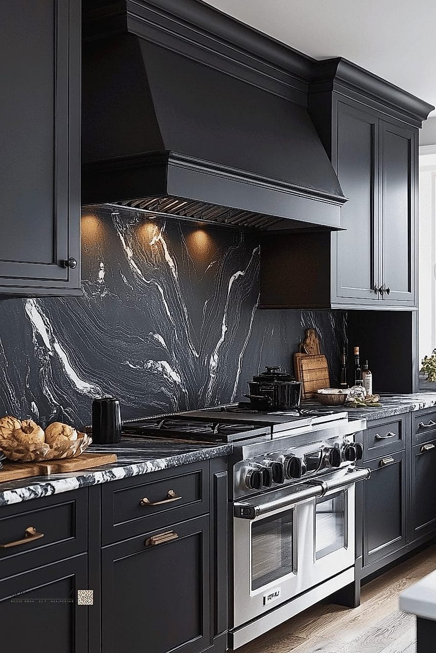 Dark Marble-Look Backsplash