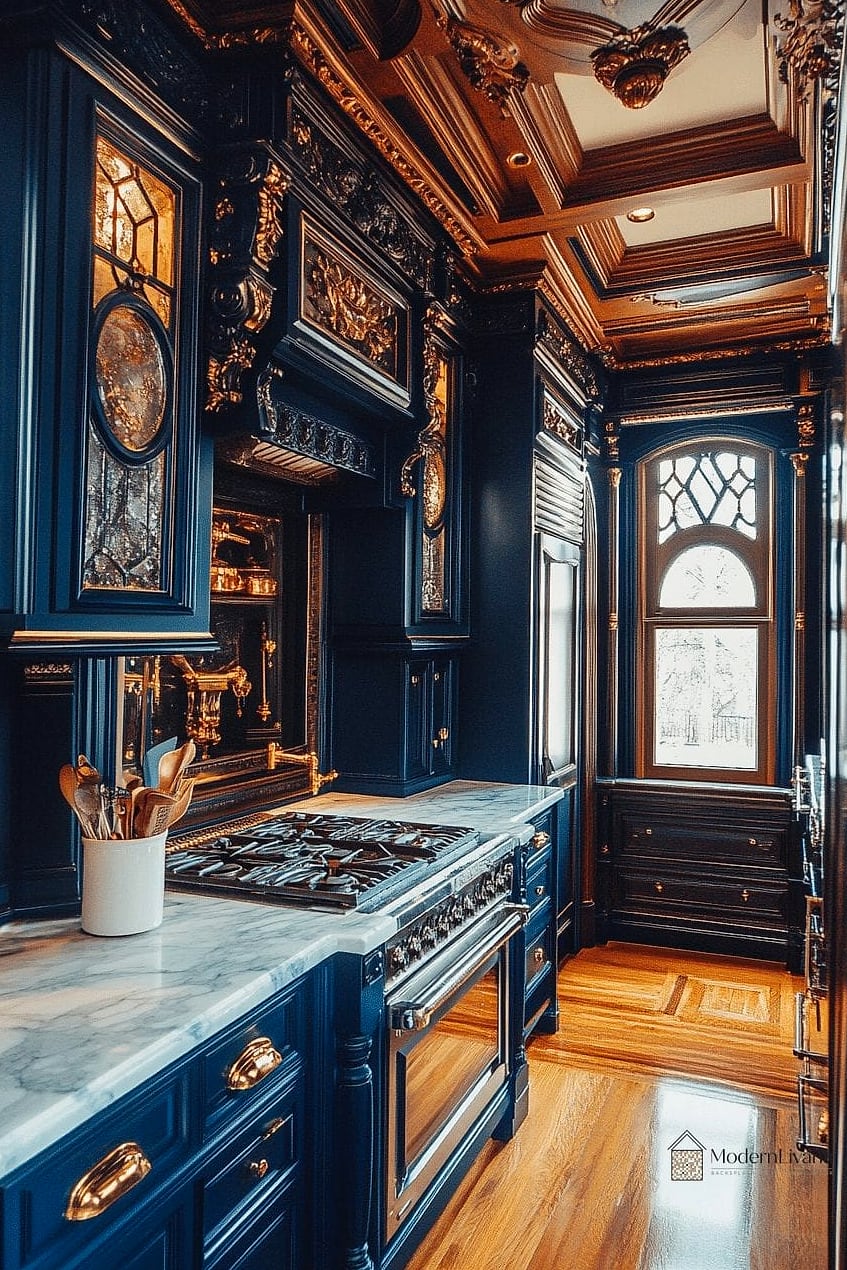 Dark Navy Lower Cabinets with White Uppers