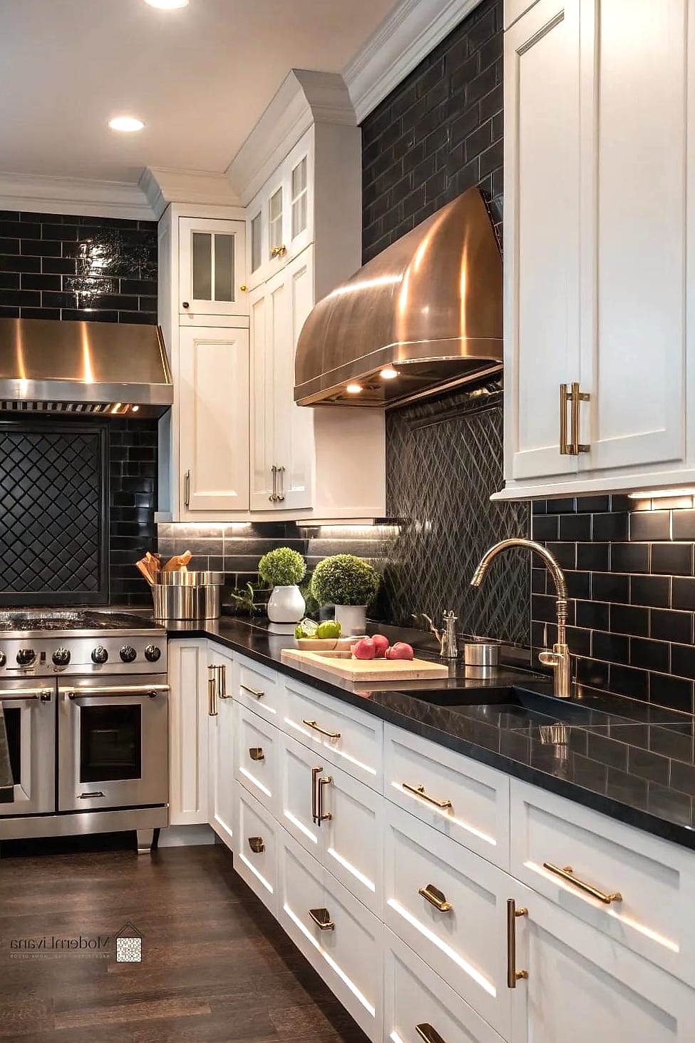 Dark Tile with Brass Inlay Accents