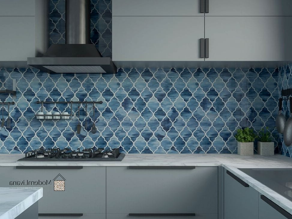 23 Blue Mosaic Tile Ideas From Homes We Absolutely Love 6 Deep Blue Kitchen Island Waterfall Edge