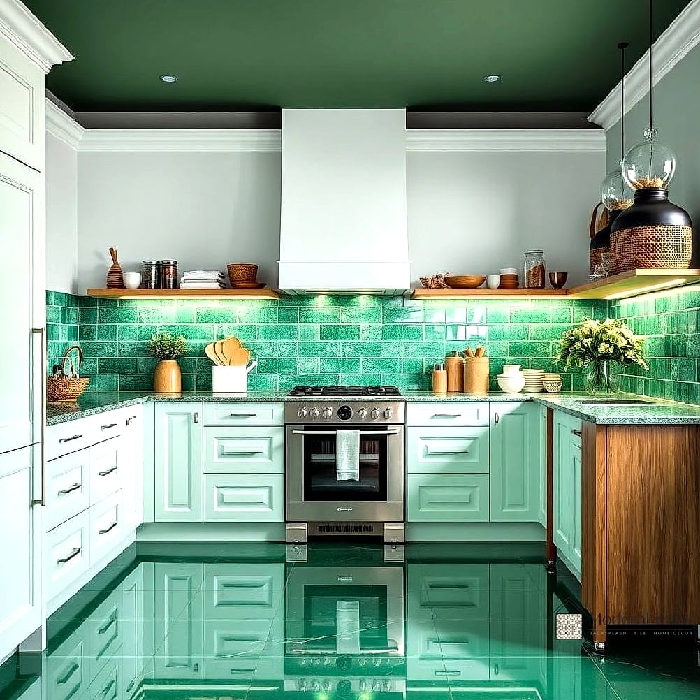22 Kitchen Floor Tiles Ideas You Haven't Seen Before 23 Deep Green Tile with Matte Finish