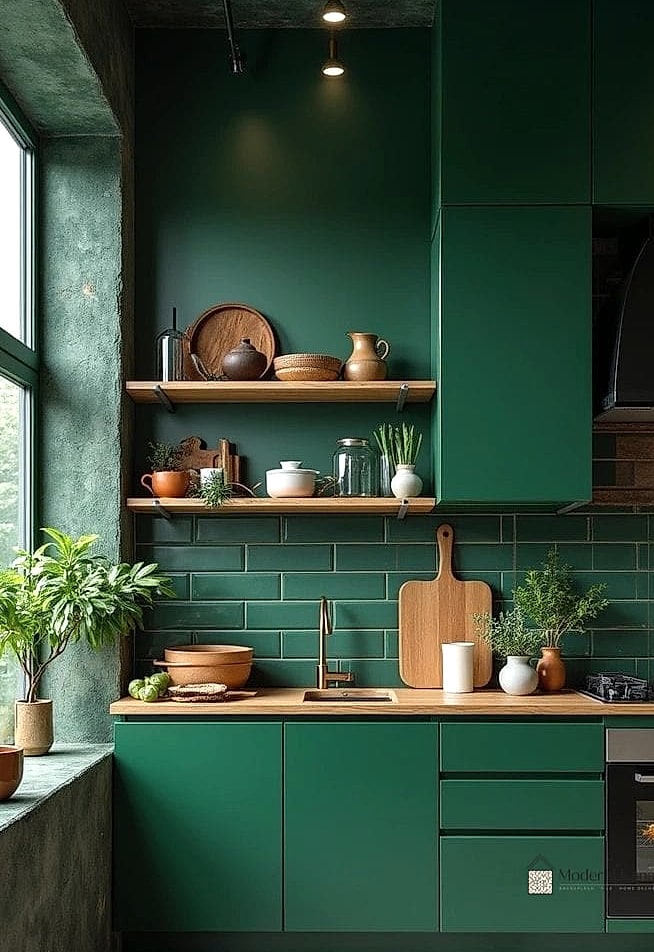 29 Colorful Kitchen Ideas That Look Expensive But Aren't 2 Deep Green Lower Cabinets with White Uppers