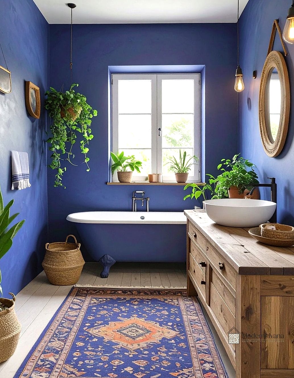 Deep Indigo Shower Curtain as a Focal Point