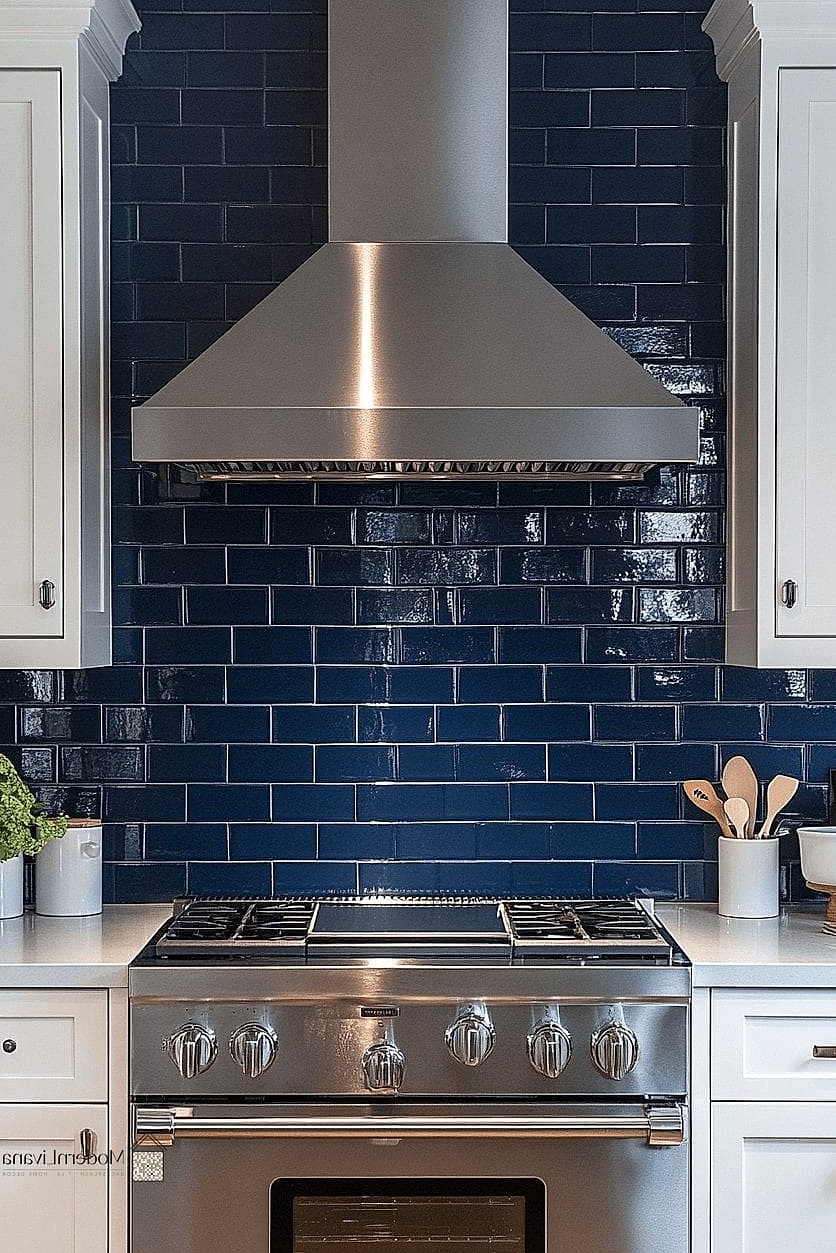 Deep Navy with White Cabinets