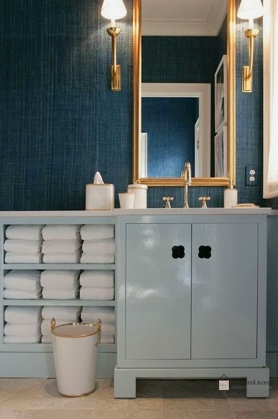 Denim Blue Grasscloth Wallpaper