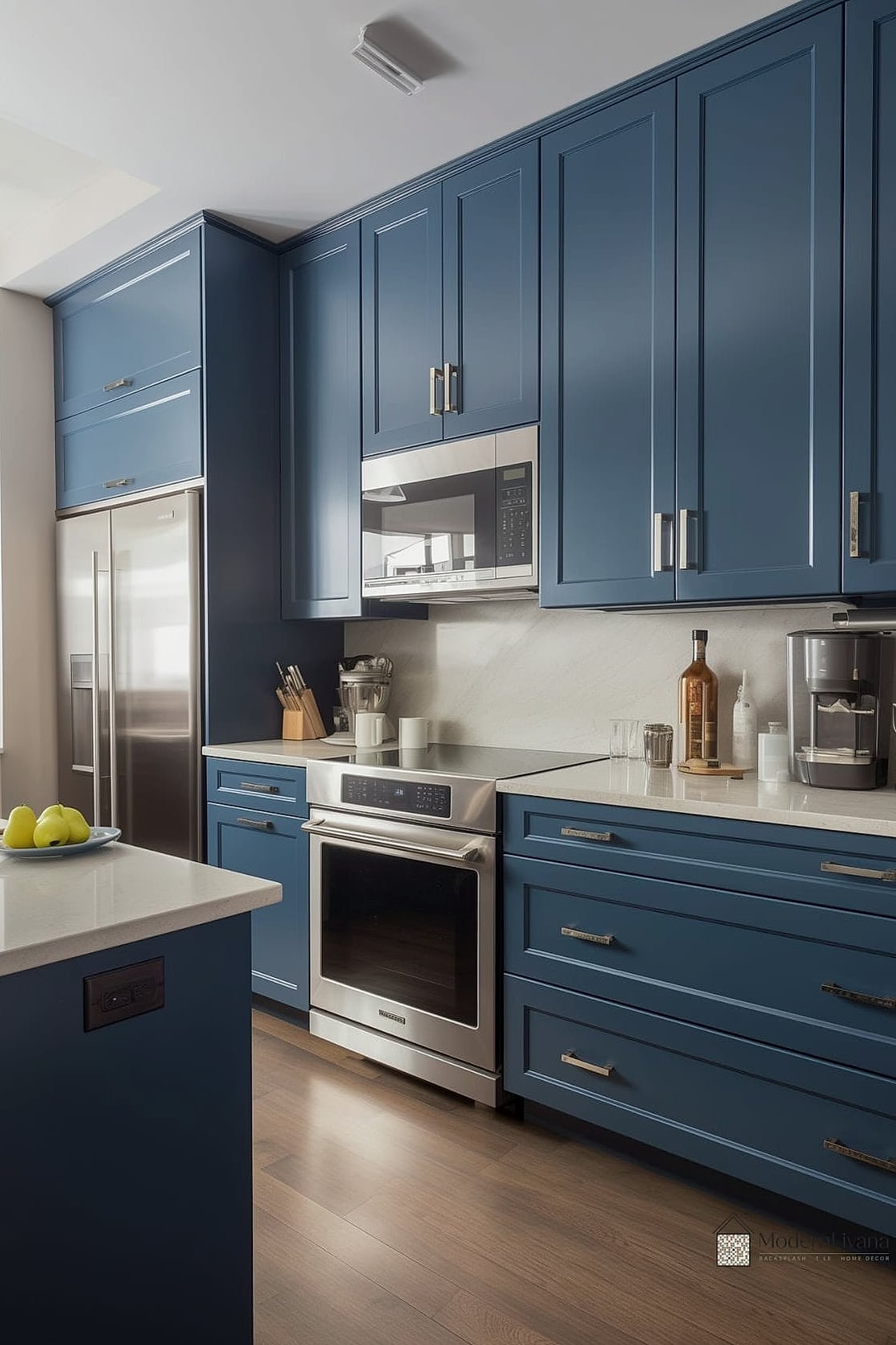 Denim Blue Cabinets for a Casual Look