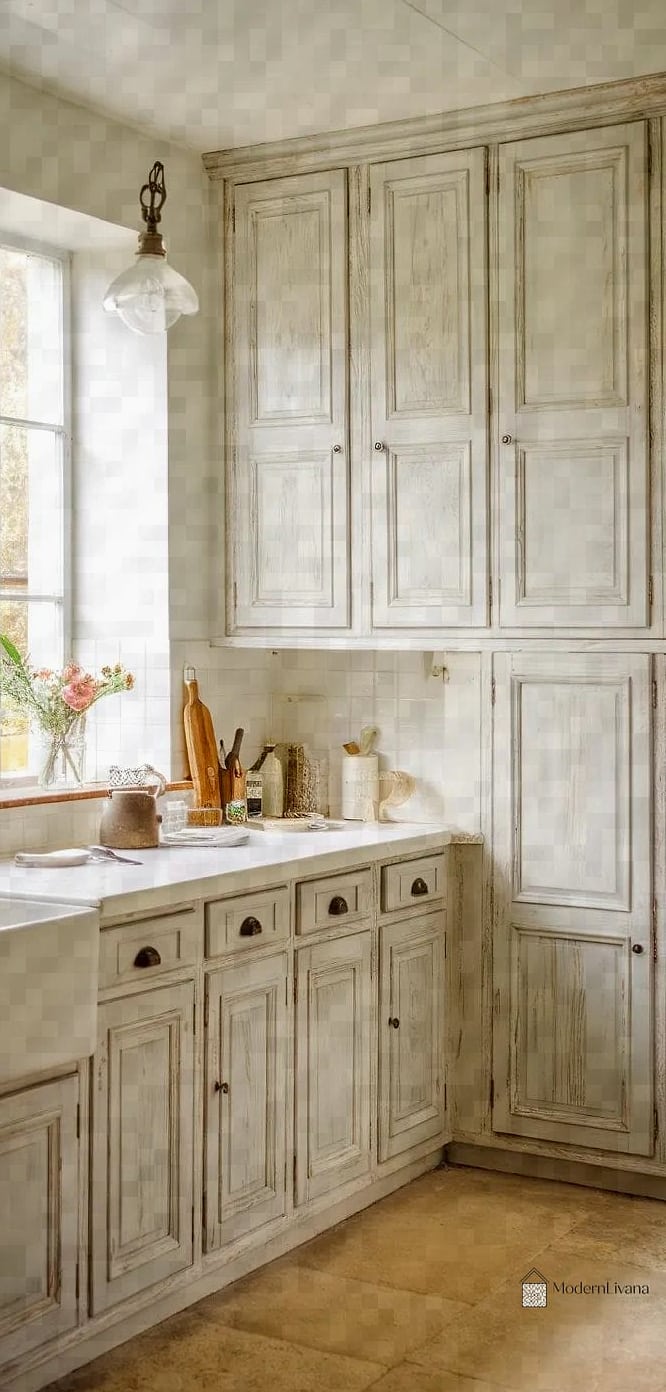 Distressed or Antique White Cabinets