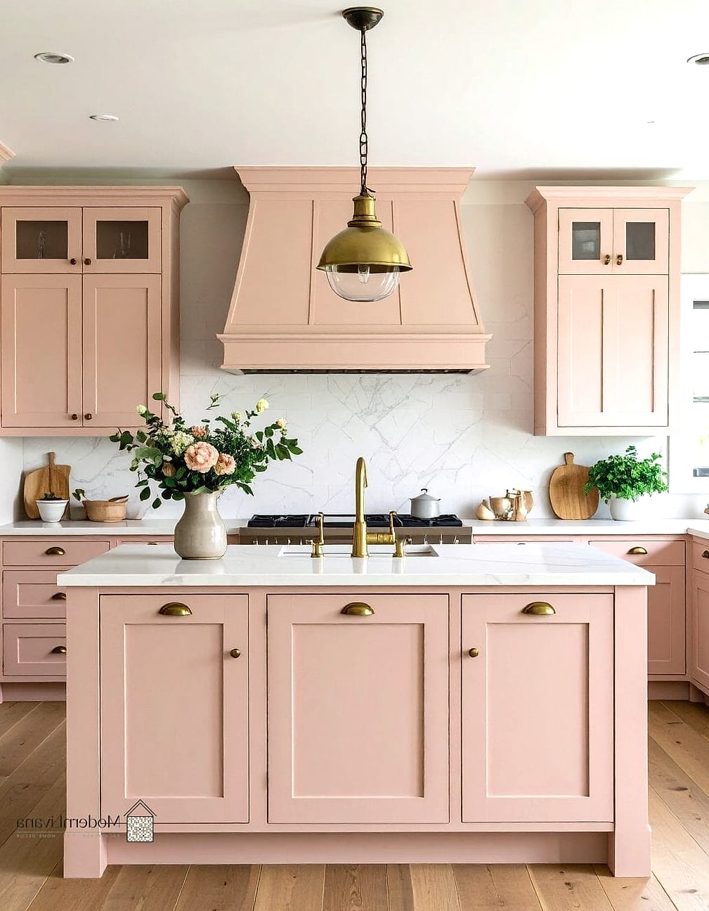24 Pink Kitchen Ideas to Inspire Your Next Renovation 3 Dusty Rose Kitchen Island