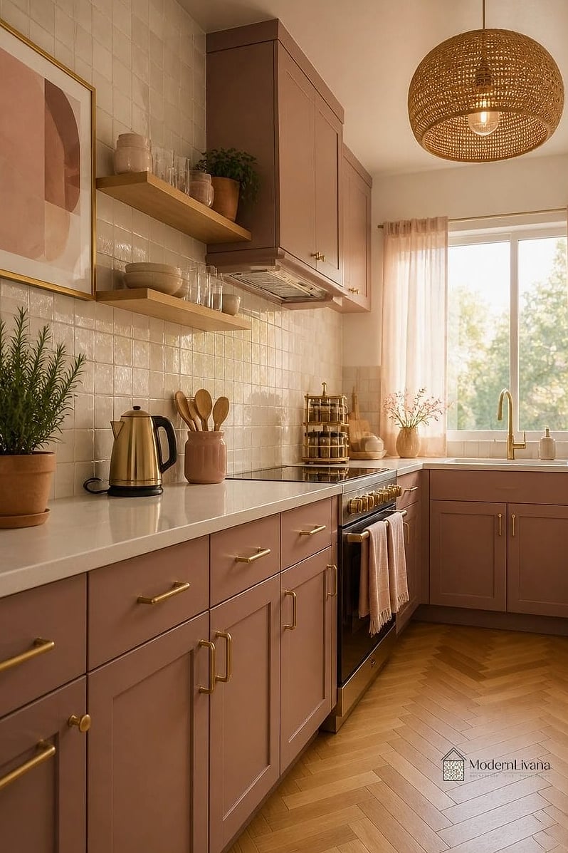 29 Colorful Kitchen Ideas That Look Expensive But Aren't 7 Dusty Rose Cabinetry