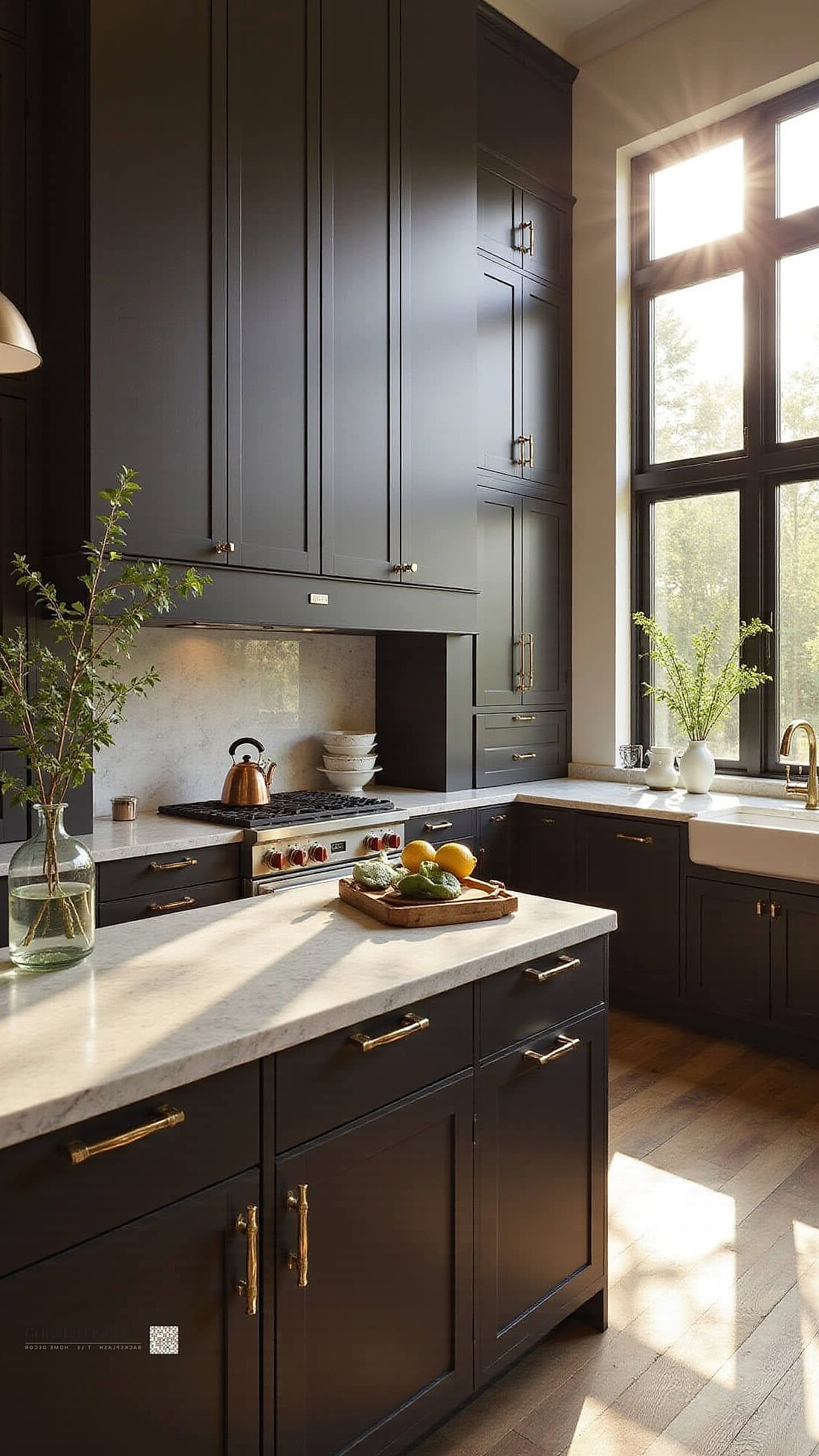 26 Espresso Kitchen Ideas You Haven't Seen Before 5 Espresso Cabinets with Brushed Brass Hardware
