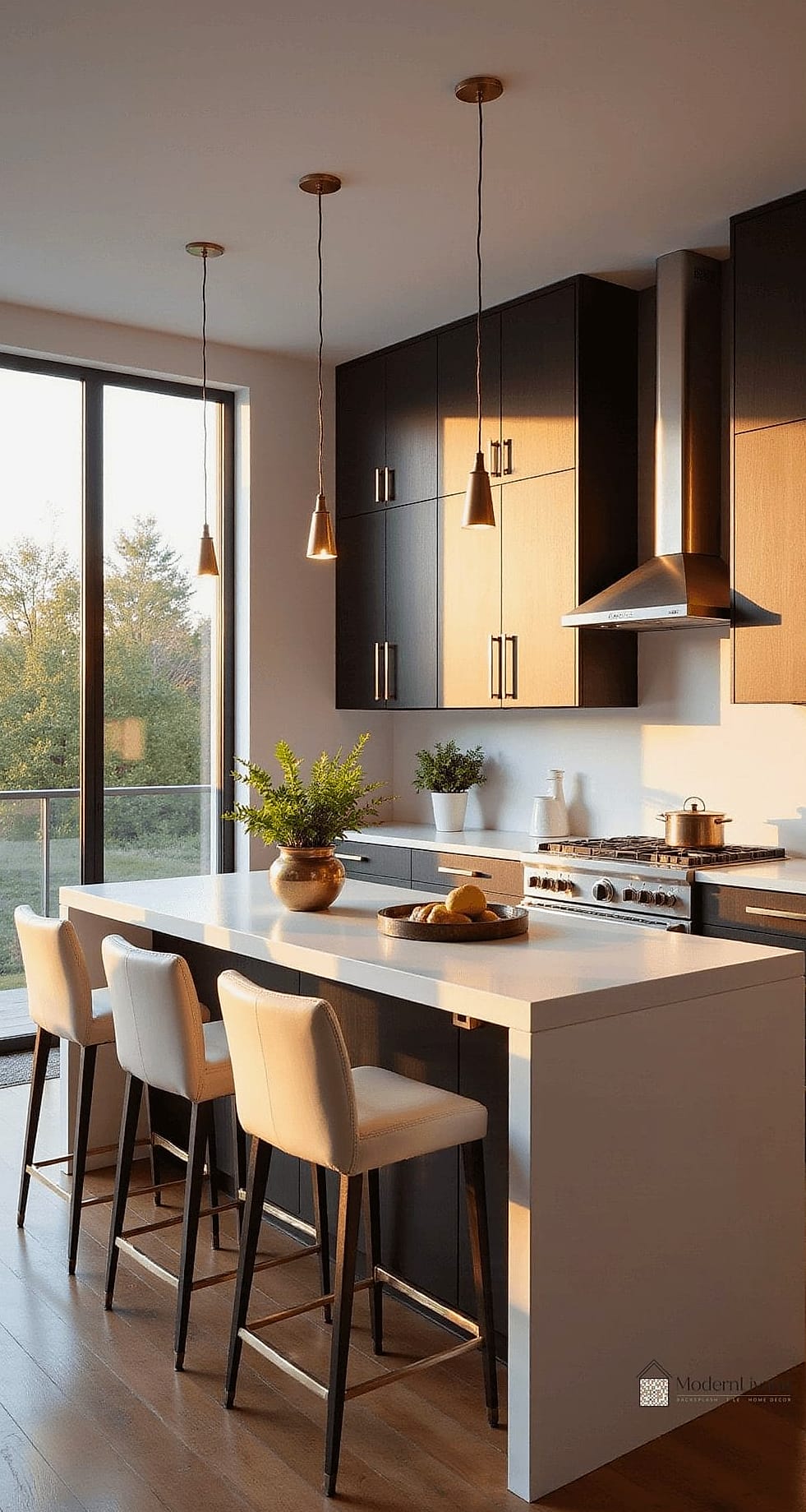 26 Espresso Kitchen Ideas You Haven't Seen Before 14 Espresso Cabinets with a Waterfall Countertop Edge