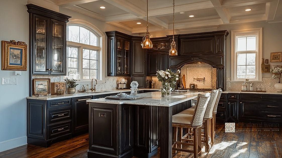 26 Espresso Kitchen Ideas You Haven't Seen Before 18 Espresso Cabinets with Caned or Rattan Door Inserts