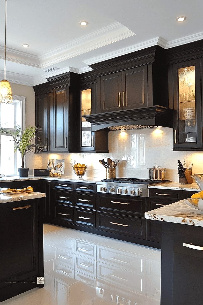 26 Espresso Kitchen Ideas You Haven't Seen Before 21 Espresso Cabinets with a Bold Tile Backsplash