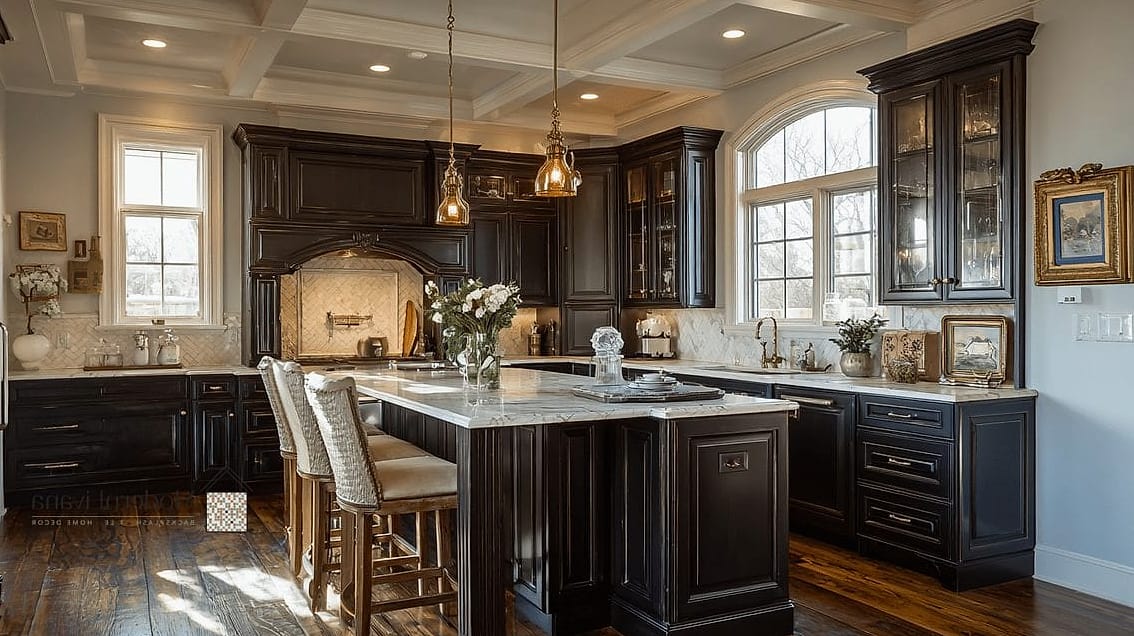 26 Espresso Kitchen Ideas You Haven't Seen Before 26 Espresso Cabinets with Antique Brass Cup Pulls