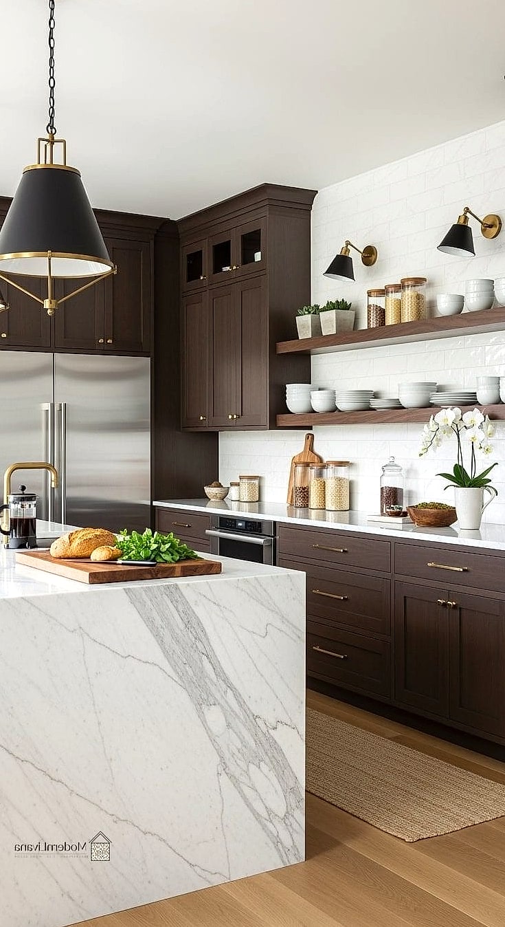 26 Espresso Kitchen Ideas You Haven't Seen Before 27 Espresso Cabinets with a Neutral Layered Rug
