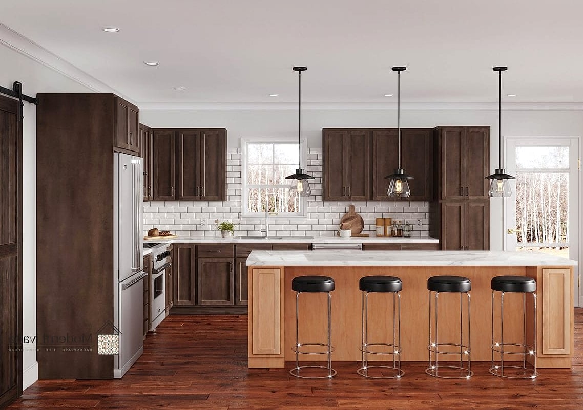 26 Espresso Kitchen Ideas You Haven't Seen Before 13 Espresso Lower Cabinets with Glass-Front Uppers