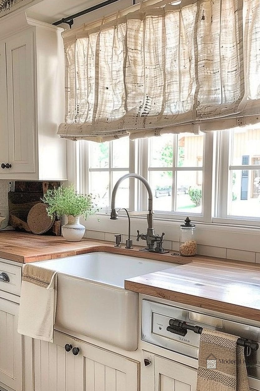 Farmhouse Curtains Instead of Cabinet Doors
