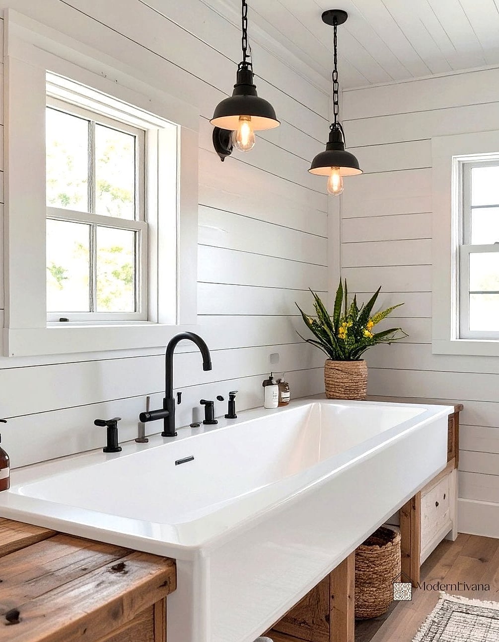 Farmhouse Sink with Shiplap Backdrop