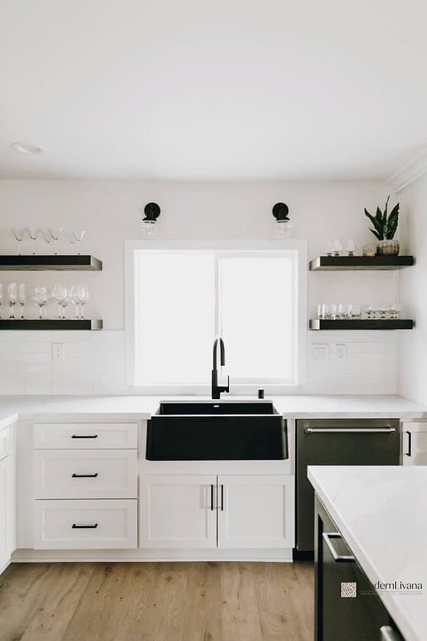 Farmhouse Sink with Black Cabinetry