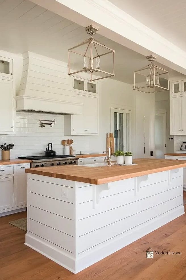 25 Kitchen Peninsula Ideas Stylish Functional Peninsula Ideas Perfect for Any Budget 9 Farmhouse Style Peninsula with Shiplap Base