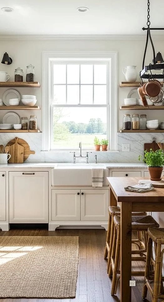 Farmhouse White Cabinets with Apron Sink