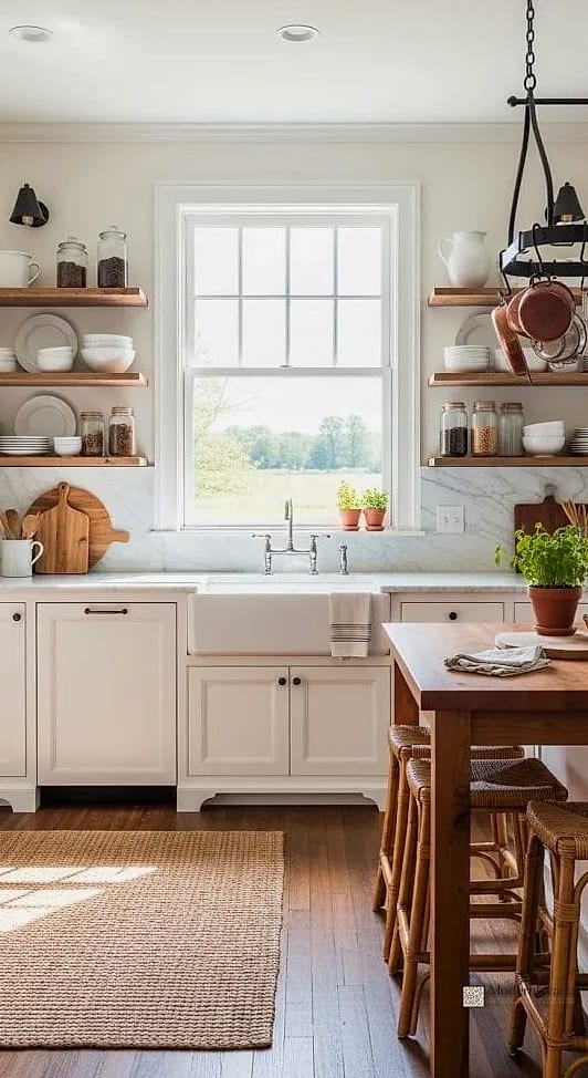 Farmhouse White Cabinets with Apron Sink