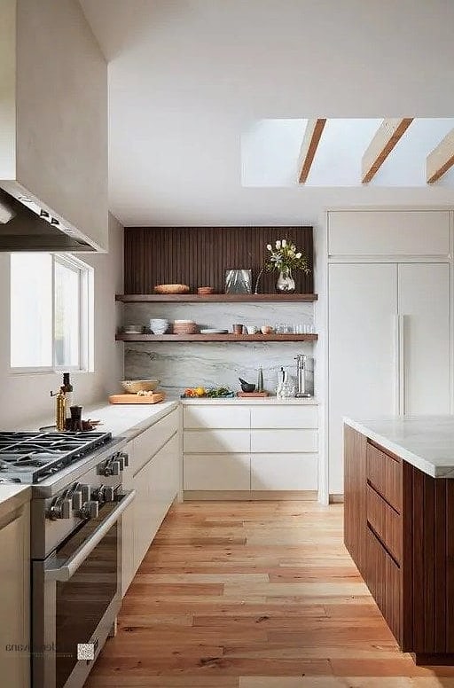 25 Flat Panel Kitchen Ideas That Will Transform Your Space 8 Flat Panel Cabinets with Open Shelving