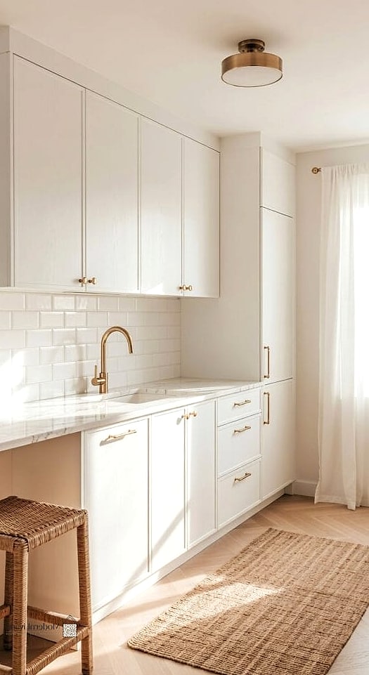 25 Flat Panel Kitchen Ideas That Will Transform Your Space 19 Flat Panel Cabinets with Brass Hardware
