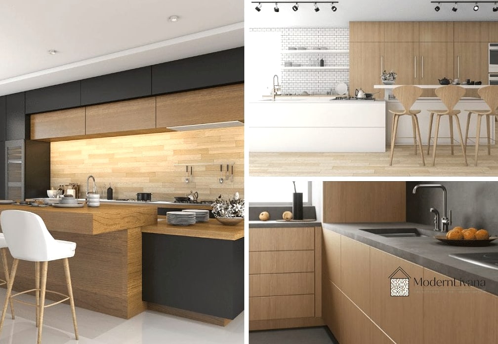 Flat-Panel Cabinets in Warm Wood Tones