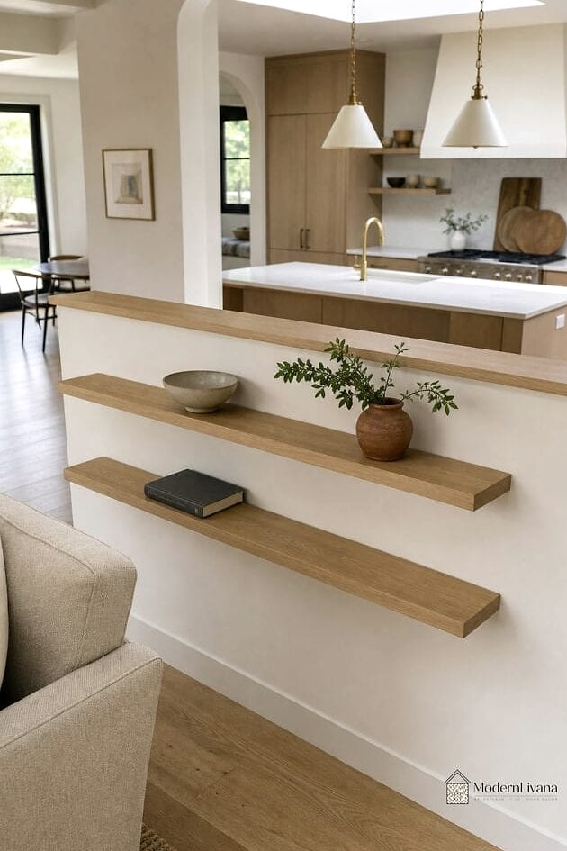 27 Kitchen Floating Shelves Ideas Creative Open Ideas Worth Stealing From Interior Designers 27 Floating Shelves as a Half Wall Divider