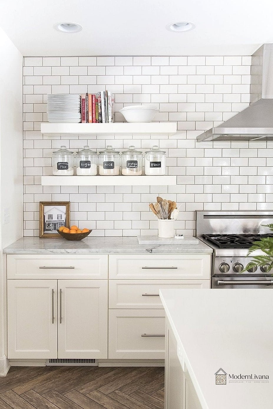 30 White Modern Kitchen Ideas Worth Bookmarking Before You Renovate 9 Floating White Shelves for Open Storage