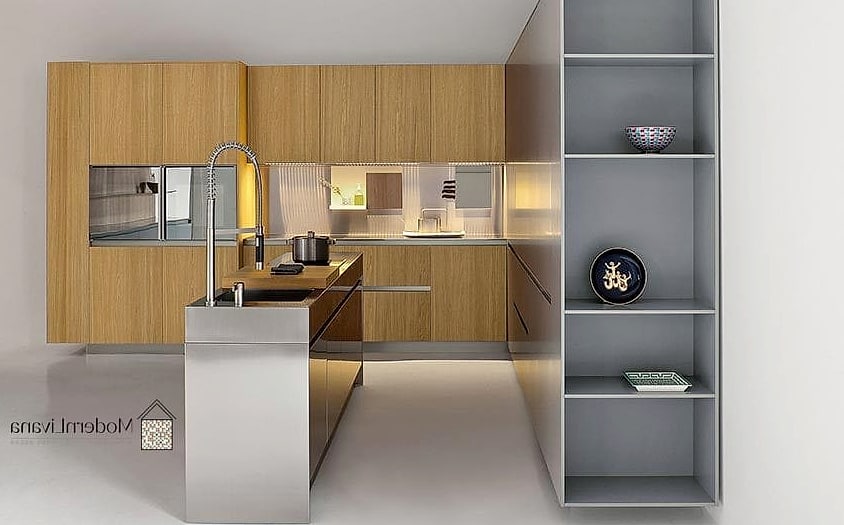26 Kitchen with Stainless Steel Appliances Cool Ideas You Haven't Seen Before 17 Floating Wood Shelves Above the Range