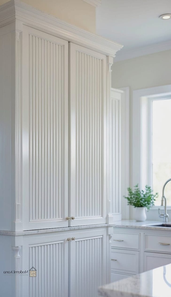 26 White Cabinets Ideas That Look Expensive But Aren't 13 Fluted or Reeded Cabinet Panels