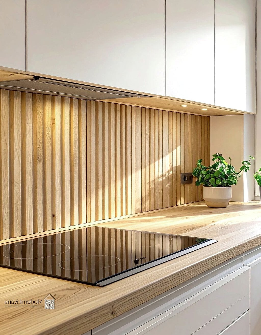 Fluted Wood Panel Backsplash