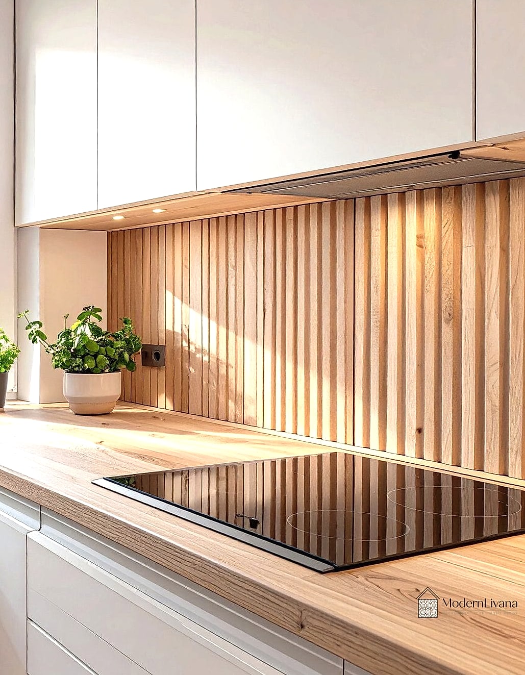 Fluted Wood Panel Backsplash