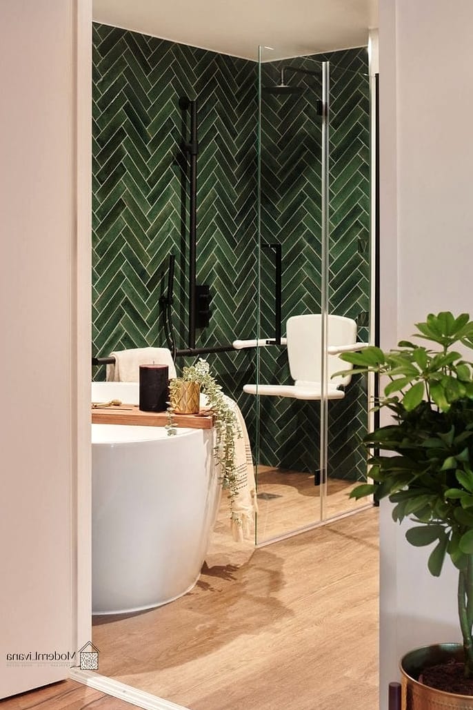 29 Green Tile Ideas That Look Expensive But Aren't 4 Forest Green Herringbone Floor Tile