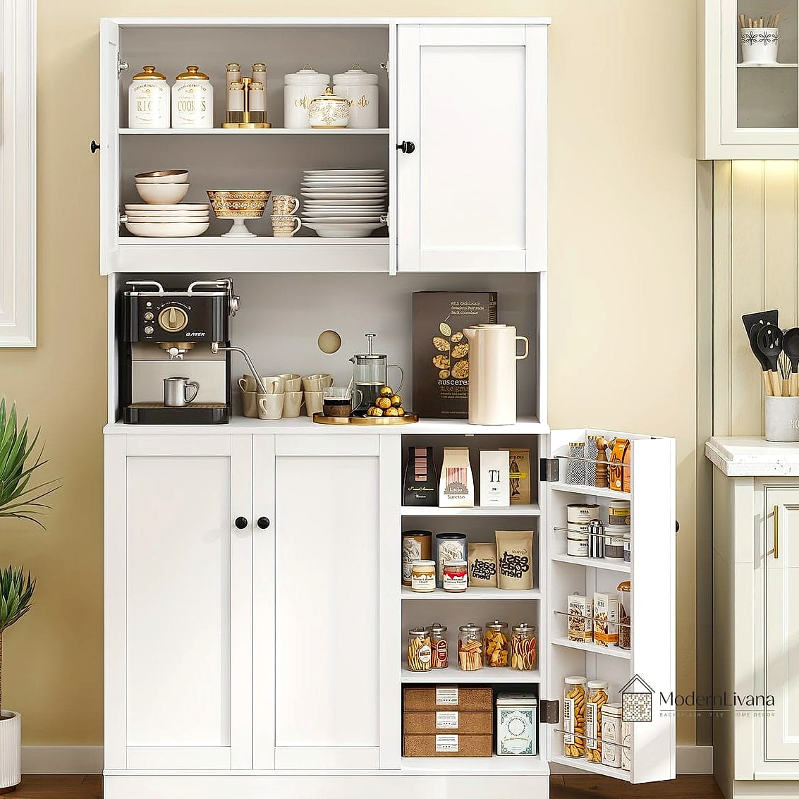Freestanding White Pantry Cabinet