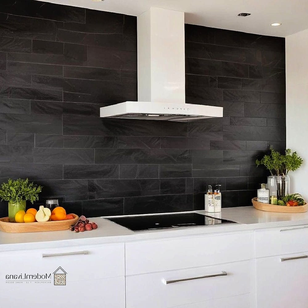 Full-Height Black Tile to the Ceiling
