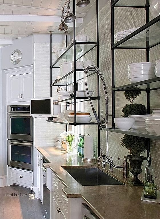 Galvanized Metal Shelving in a Butler's Pantry