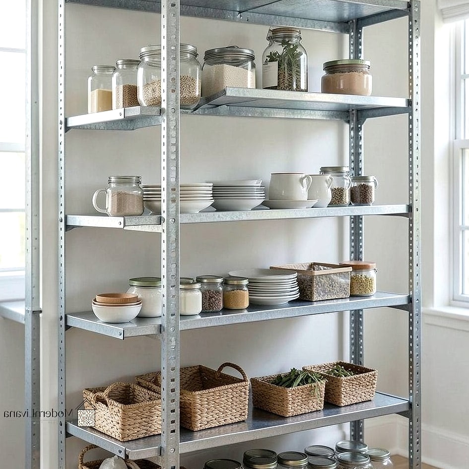 27 Metal Kitchen Ideas to Inspire Your Next Renovation 6 Galvanized Metal Shelving
